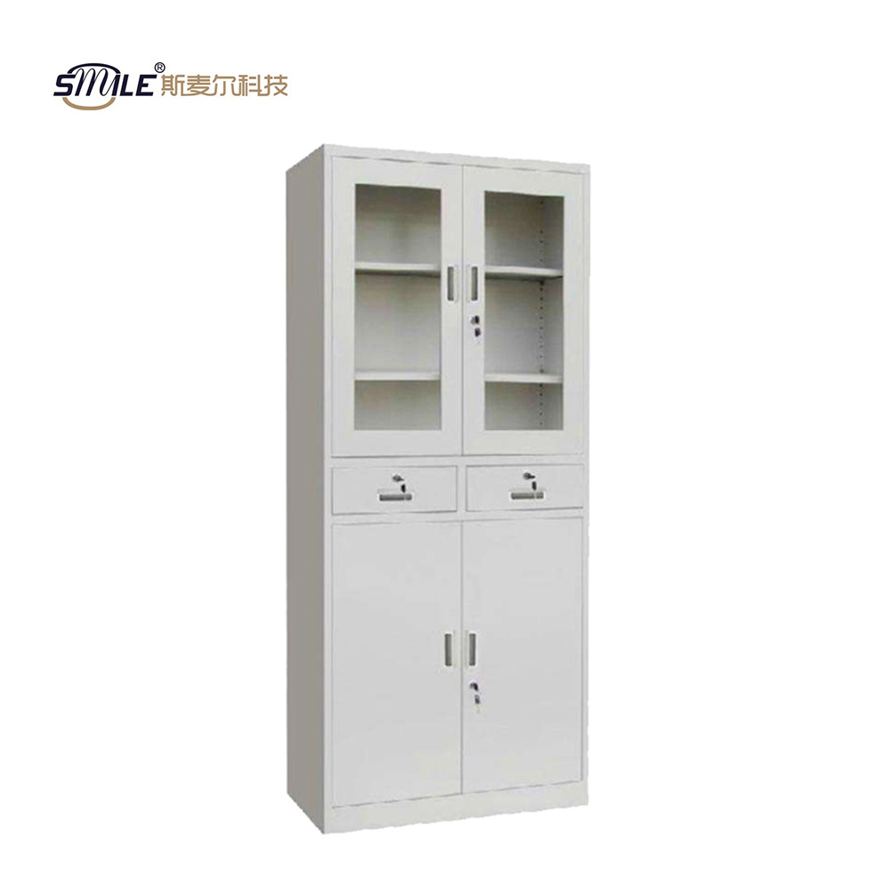 SMILE Office Steel Filing Cupboard 2 Door 5 Layer Vertical Metal Glass Sliding Door Cabinet With Locks