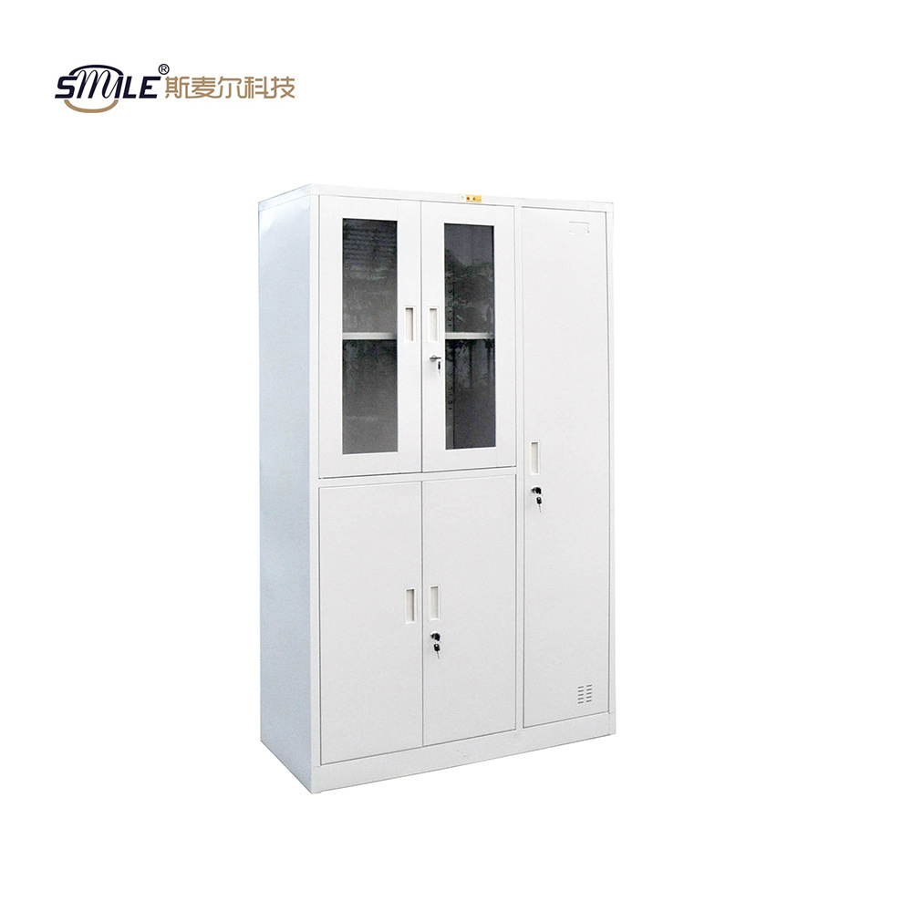 SMILE Office Steel Filing Cupboard 2 Door 5 Layer Vertical Metal Glass Sliding Door Cabinet With Locks