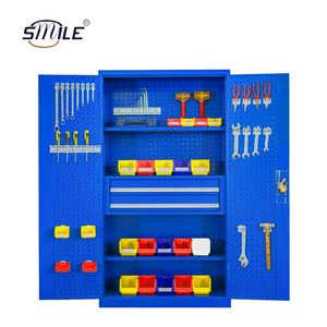 SMILE Workshop Storage Equipment Cabinet 2 Swing Door 2 drawer 3 layer Metal Garage Storage Cabinet Steel Tool Cabinet