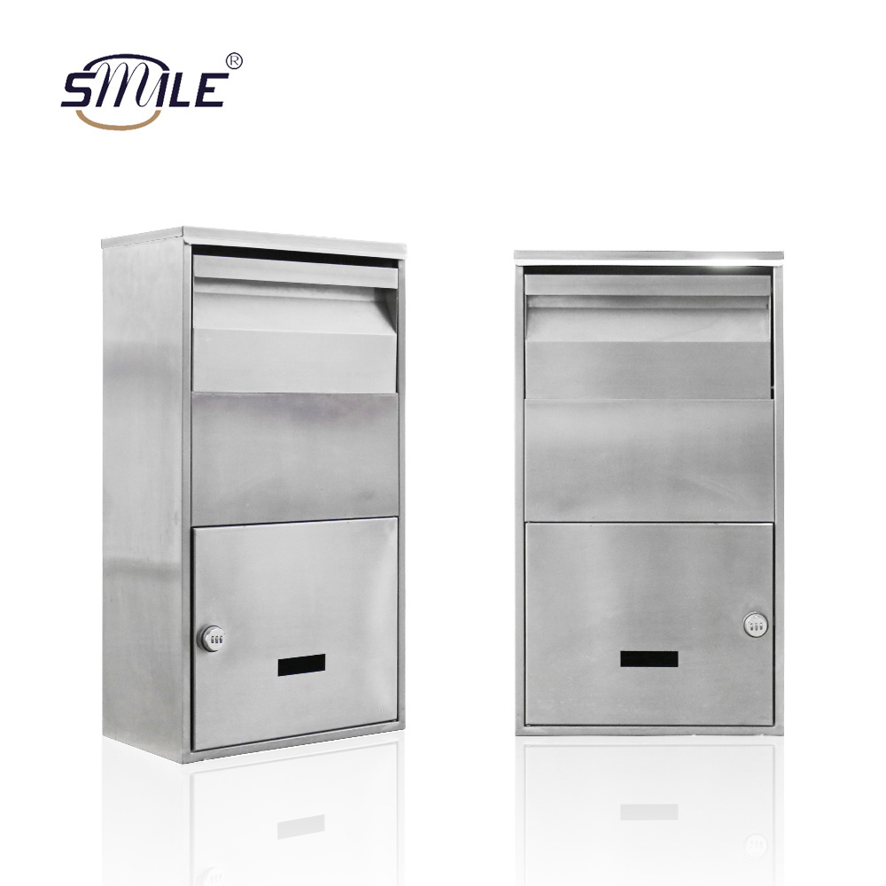 SMILE  Outdoor Mailbox Anti-theft Mailbox Parcel Drop Box Stainless Steel Mailbox