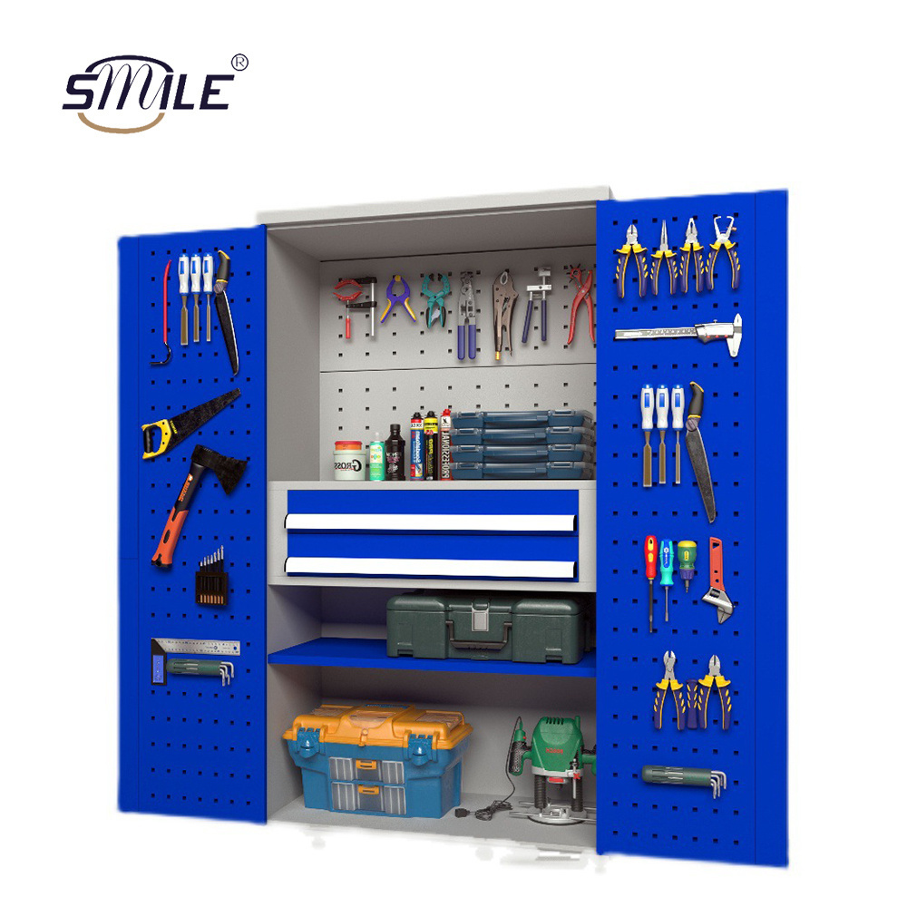 SMILE Workshop Storage Equipment Cabinet 2 Swing Door 2 drawer 3 layer Metal Garage Storage Cabinet Steel Tool Cabinet