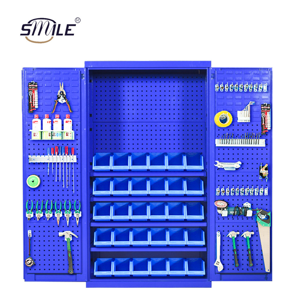 SMILE Workshop Storage Equipment Cabinet 2 Swing Door 2 drawer 3 layer Metal Garage Storage Cabinet Steel Tool Cabinet