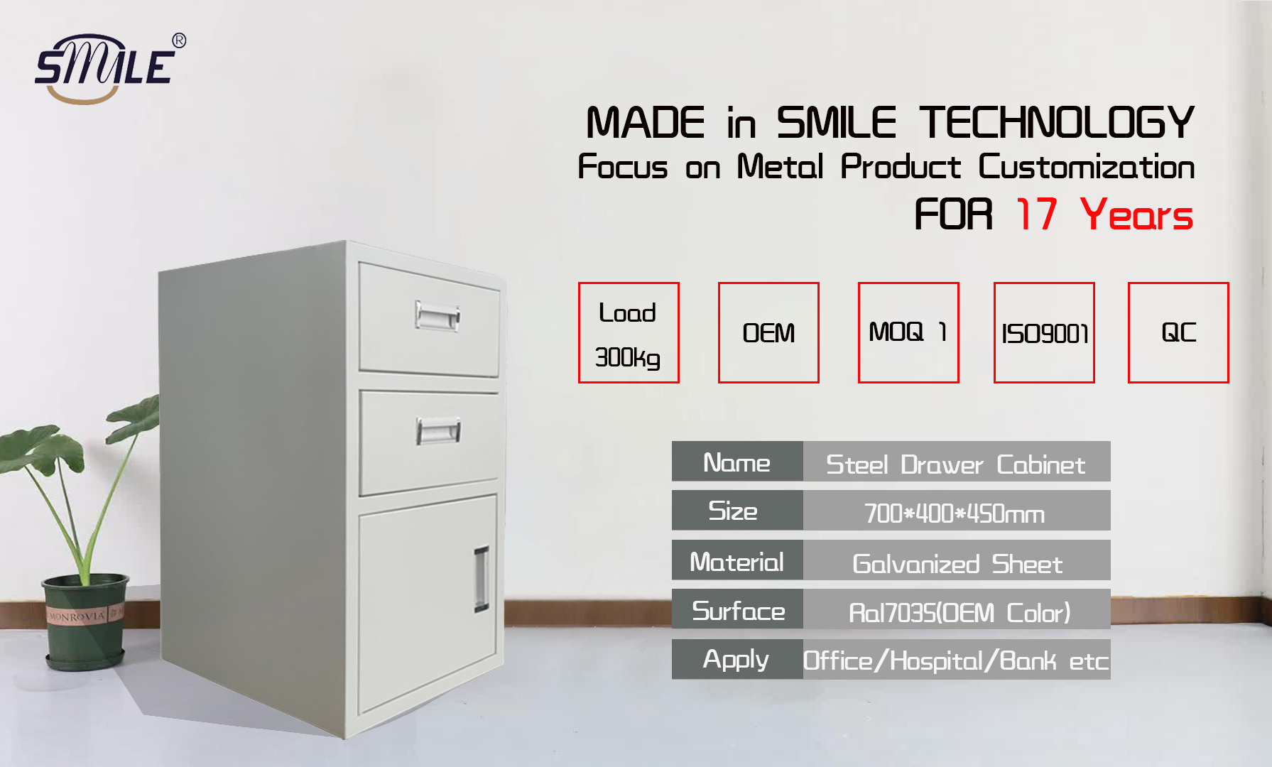 SMILE Easy Assemble Office Steel Storage Lateral File Cabinet Vertical Metal 6 Drawer Filing Cabinet