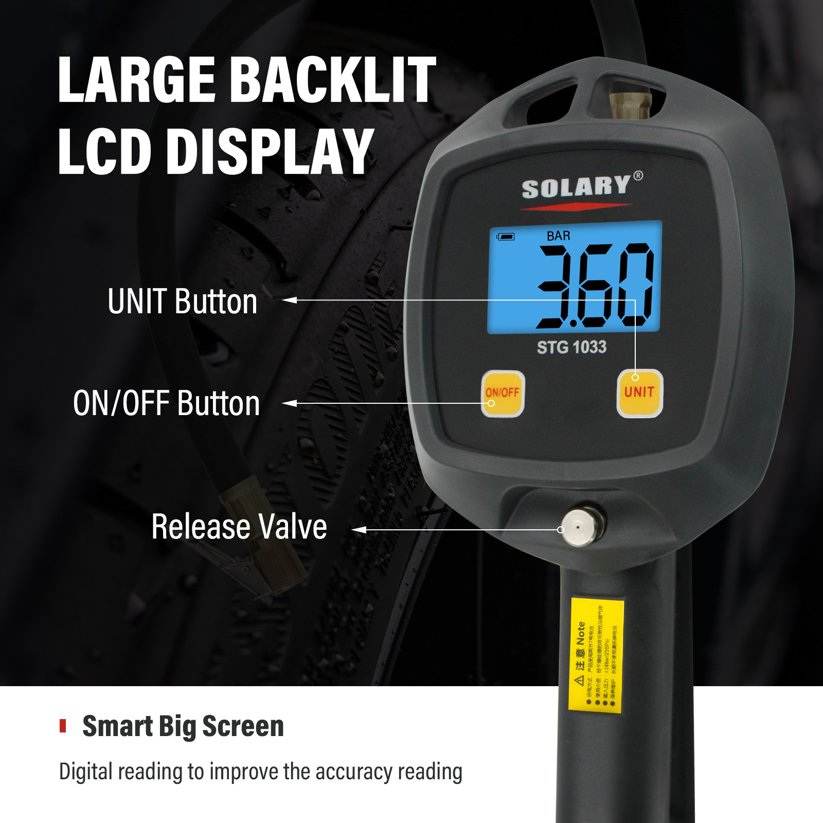 Solary STG1033 Pressure Sensor Digital Tire  Gauge Car Bike Truck Auto Lcd Meter Tester Tyre Gauge