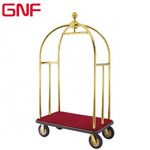 GNF good quality stainless steel concierge birdcage hotel luggage cart knock down structure luggage trolley