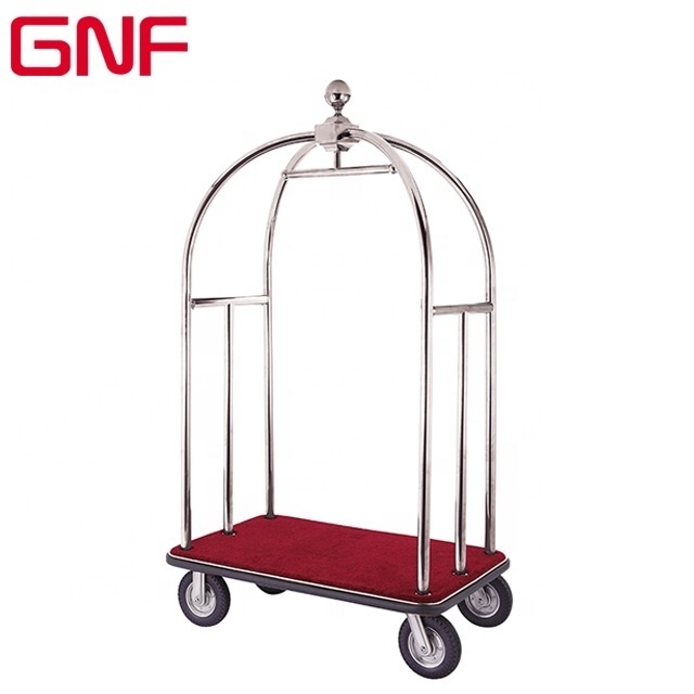 GNF good quality stainless steel concierge birdcage hotel luggage cart knock down structure luggage trolley