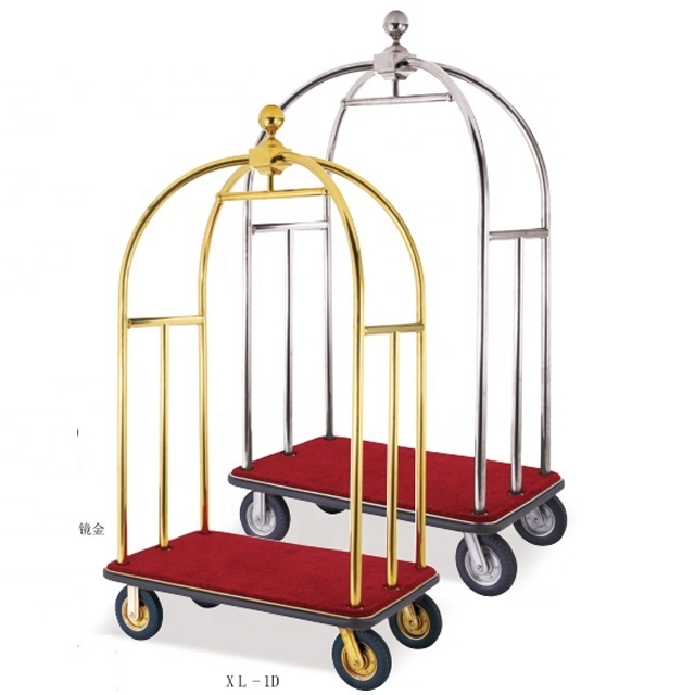 GNF good quality stainless steel concierge birdcage hotel luggage cart knock down structure luggage trolley