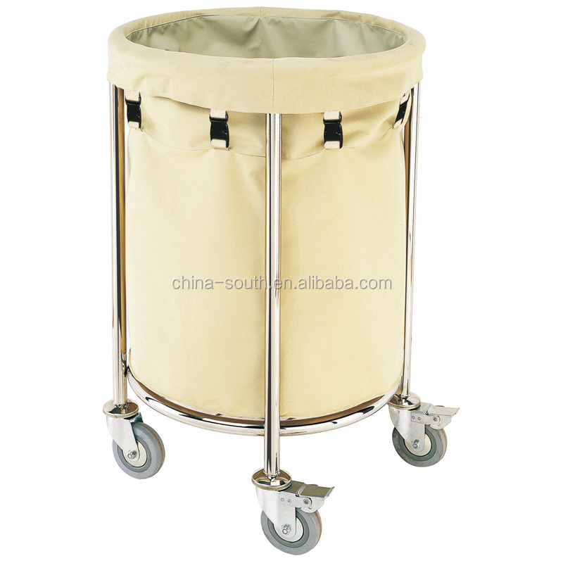 Round soiled housekeeping dirty linen laundry trolley cart