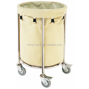 Round soiled housekeeping dirty linen laundry trolley cart