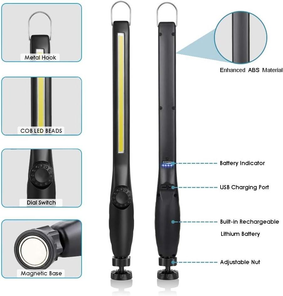 1200Mah 360 Swivel Magnetic Base USB Rechargeable COB LED Flashlight Work Light for Car Repair Workshop Home Emergency Reading