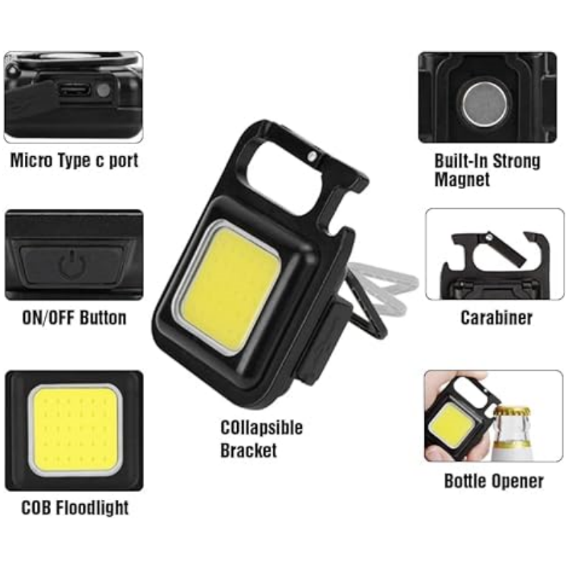 500mAh Waterproof Mini USB Pocket COB KeyChain Work Light Small Flashlight Rechargeable with Magnet for Night Running Camping