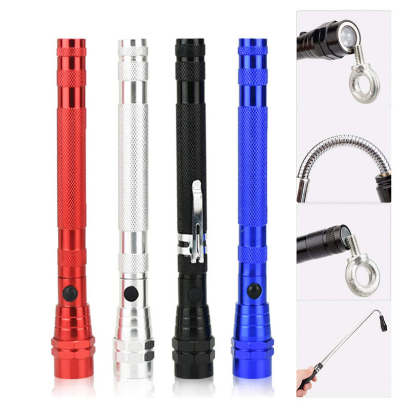 Battery Powered 4pcs LR44 Telescopic Flexible Extensible LED Flashlights Torch with Magnetic Head Pick Up Tool Flash Lamp