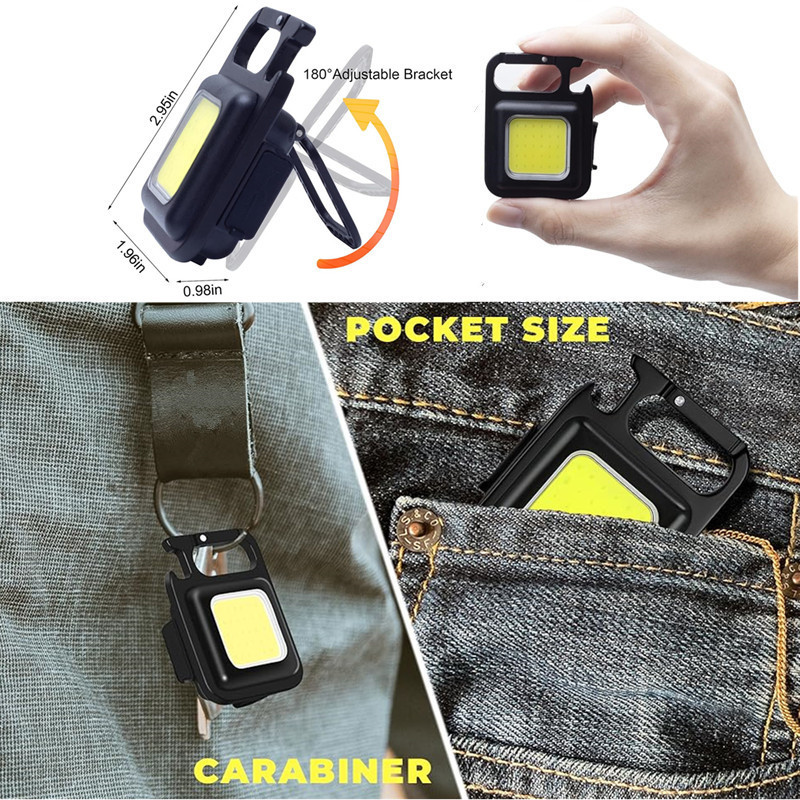 Adjustable Bracket Bottle Opener Magnet Base 500mAh COB Rechargeable Pocket Keychain Mini Flashlight Work Light for Emergency