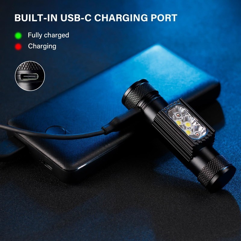 Brand New 120 Degree Built in USB-C Charging Head Flashlight with Dismountable Headband for Camping Hiking Fishing Running