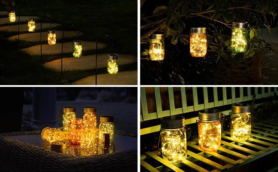 15 LED Warm Light Glass Solar Outdoor Garden Decoration Light Lantern for Pathway Patio Walkway Yard Deck