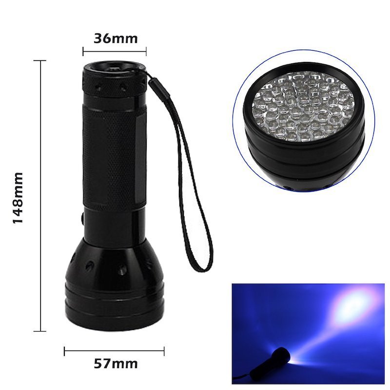 51 LED Black Portable 395 nM Ultraviolet Blacklight Detector UV Flashlight for Pet Urine Bed Bug Detection Scorpion Resin Curing