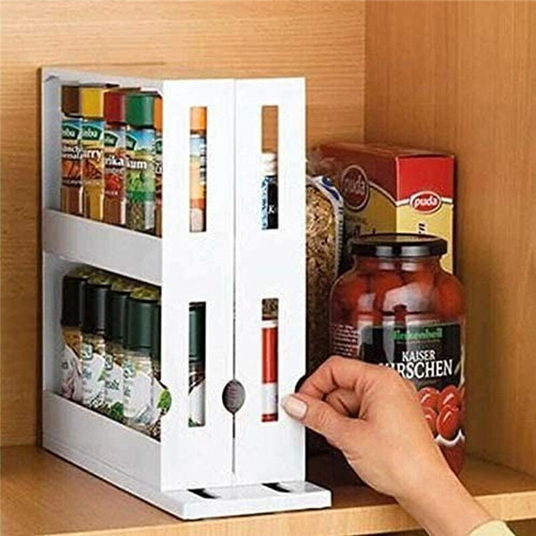 Factory Wholesale 2 Tier Spice Rack Multifunctional Rotating Cabinet Caddy Cupboard Organizer Spice Bottle Storage Shelf