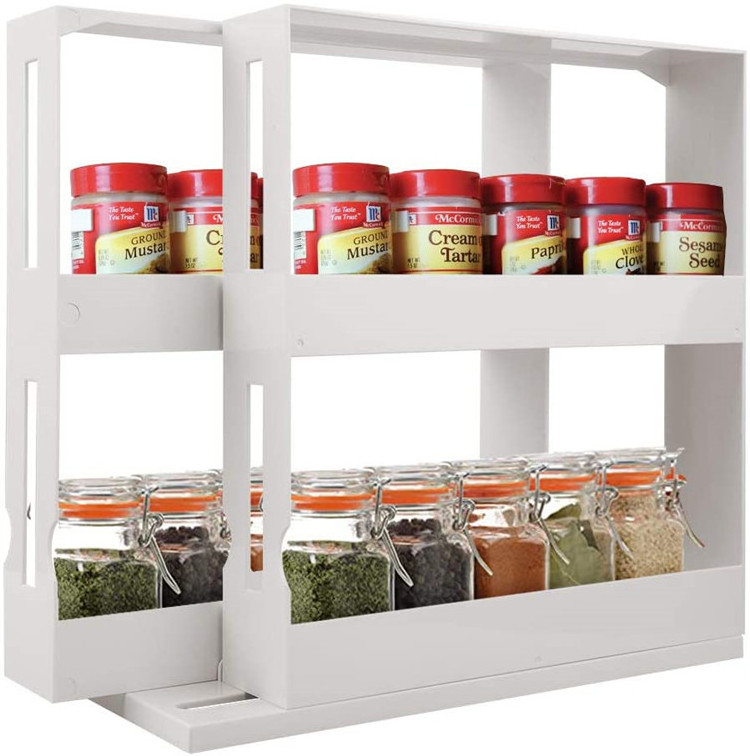 Factory Wholesale 2 Tier Spice Rack Multifunctional Rotating Cabinet Caddy Cupboard Organizer Spice Bottle Storage Shelf