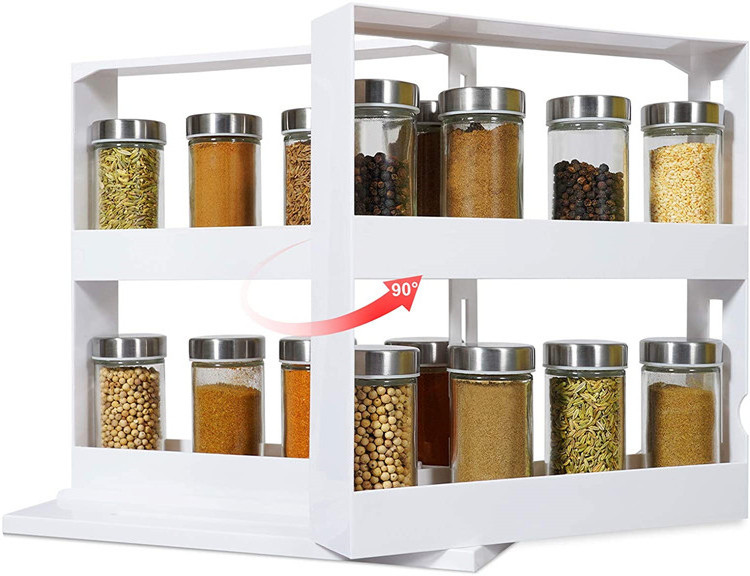 Factory Wholesale 2 Tier Spice Rack Multifunctional Rotating Cabinet Caddy Cupboard Organizer Spice Bottle Storage Shelf