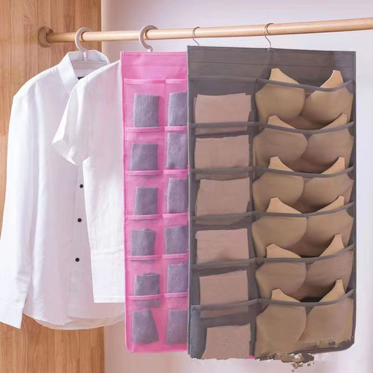 Dual Sided Wall Shelf Wardrobe Storage Bag Closet Hanging Organizer for Bra Underwear Underpants Socks