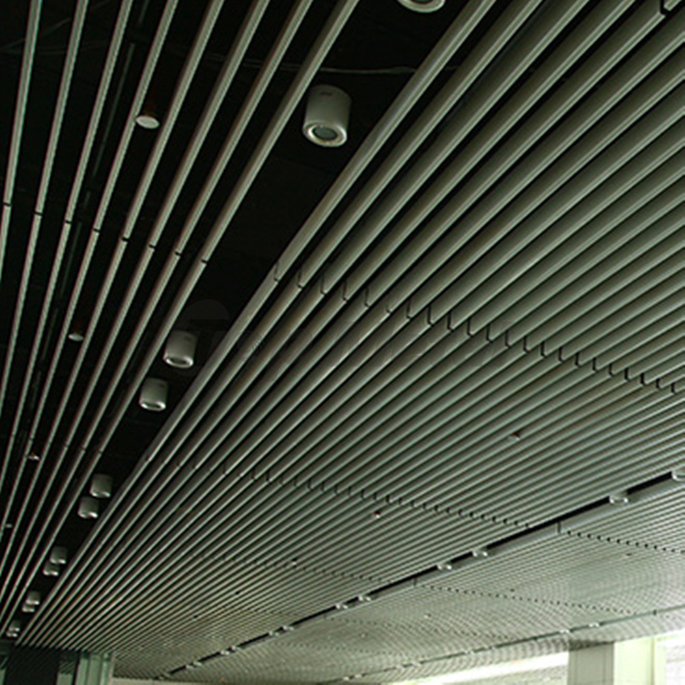 Rectangular Shape Tube Aluminium Baffle Ceiling / U Shape Linear Square Tube Faux Wood Pattern Metal Drop Ceiling Panels