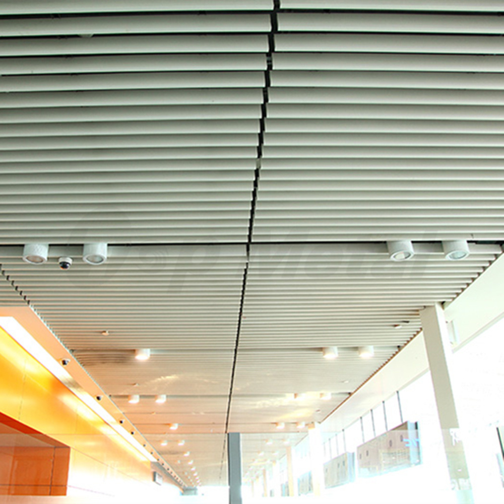 Rectangular Shape Tube Aluminium Baffle Ceiling / U Shape Linear Square Tube Faux Wood Pattern Metal Drop Ceiling Panels