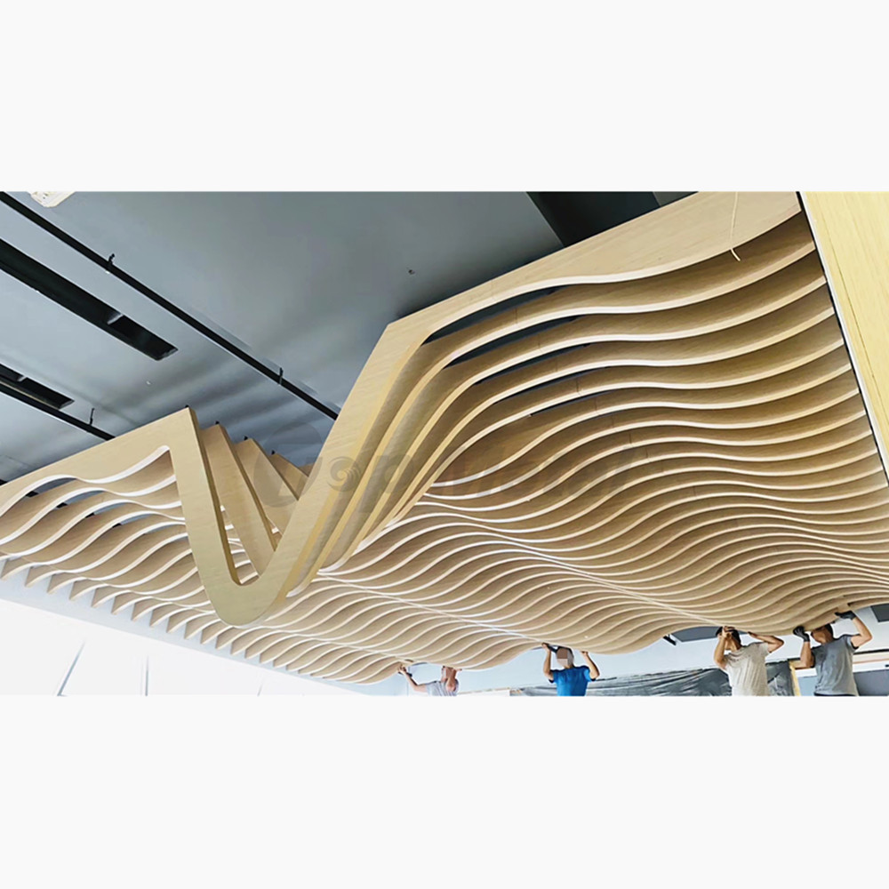 Aluminum Alloy U Shape Suspended Ceiling Strips Linear Acoustic Extrusion Indoor 3D Curved Wavy Ceiling