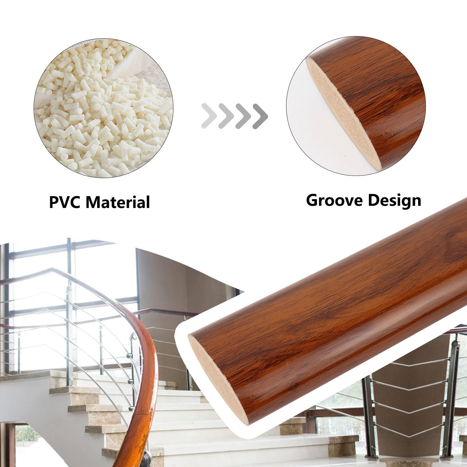 Indoor Easy Bending Plastic Stair Handrail Imitative Wood Handrail For Spirall Staircase