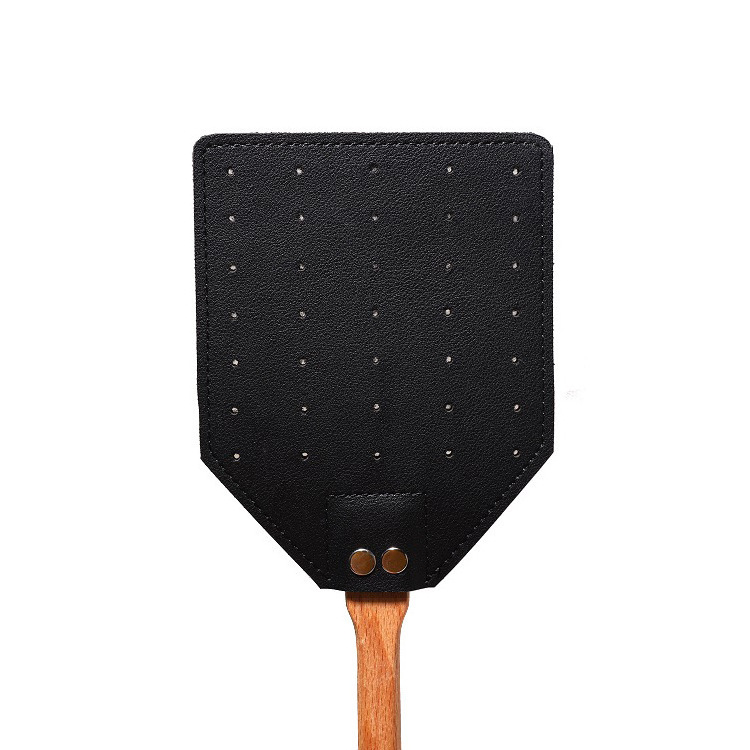 PU leather fly swatter long handle beech wood manual fly killer outdoor portable mosquito repellent fly swatters