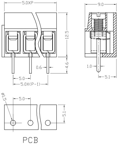 180 degree KF300 WJ300  5.0MM 2P 3P PCB UNIVERSAL SCREW TERMINAL BLOCKS BLUE