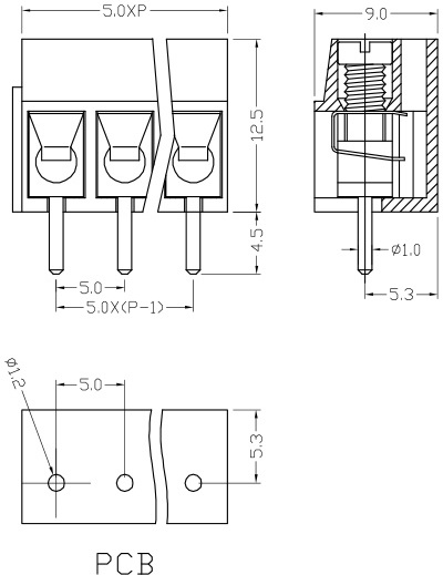 Alternattive DG300 KF300 WJ300 PCB screw european type  Brass Terminal Block  XY300VA-5.0mm Pitch  for home solar systems