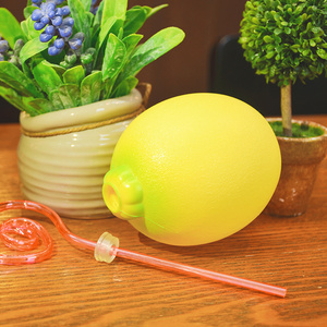 200ml Plastic Kids Drinking Creative Fruit Shape Lemon Cup With Straw