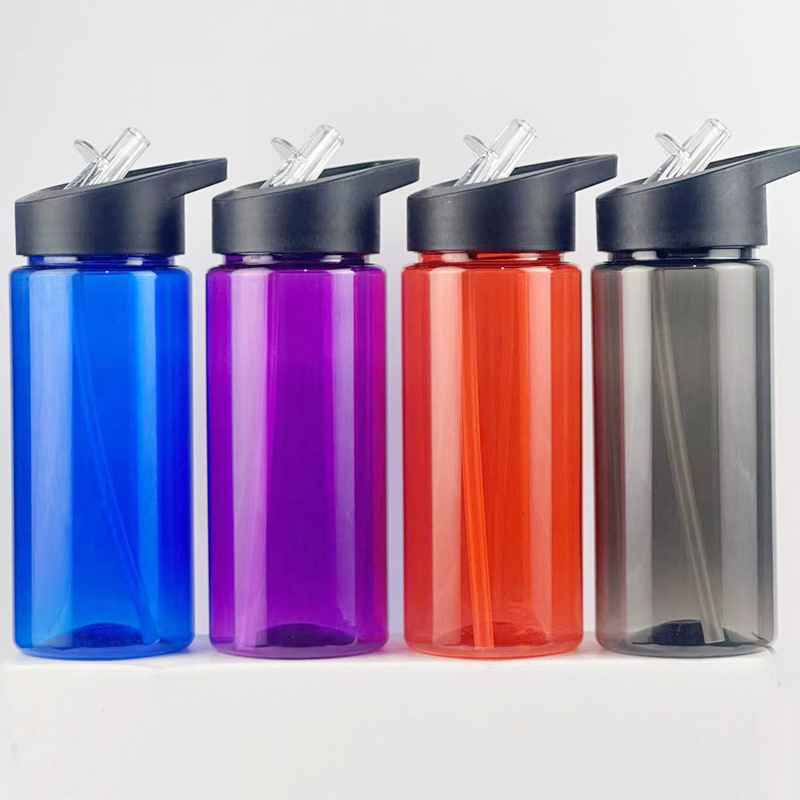 500pcs custom logo Wholesale 500ml  Leak-Proof Clear PS Plastic Sports Water Bottle with Flip Lid and Straw BPA Free