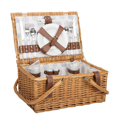 New style outdoor large capacity handmade natural rattan wicker 2 Person  bulk picnic basket set with 2 carry handle