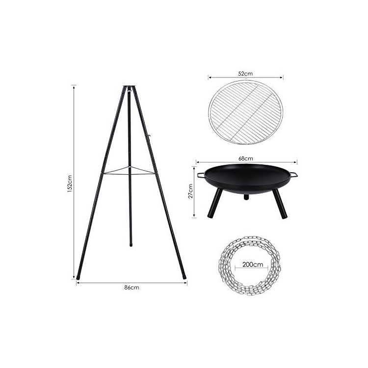 Bbq Grills Round Metal Hanging Grill Charcoal Tripod Fire Pit