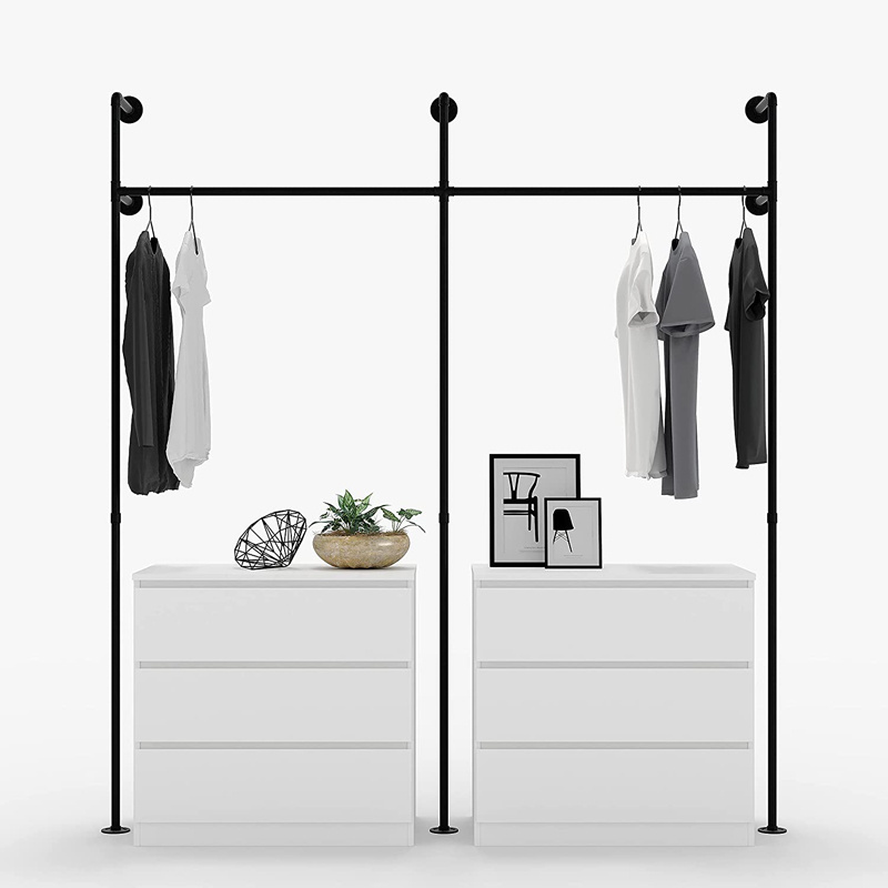 ISO 9001 Workshop Custom Coat Rack for Walk Bedroom Clothes Rack Made of Black Sturdy Tubes for Wall Mounting