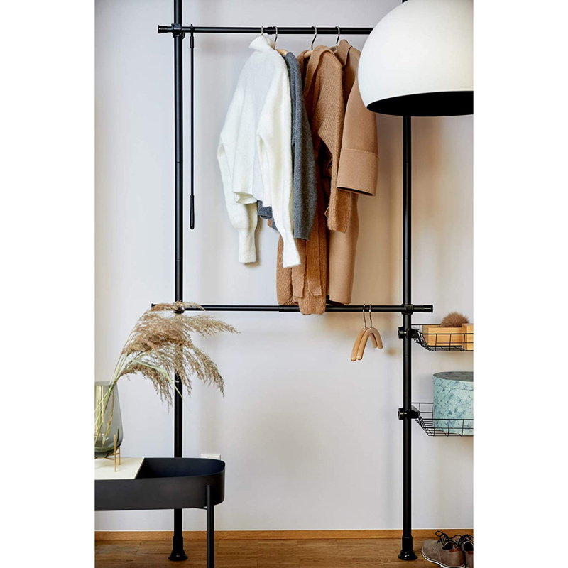 ISO 9001 Workshop Custom Coat Rack for Walk Bedroom Clothes Rack Made of Black Sturdy Tubes for Wall Mounting