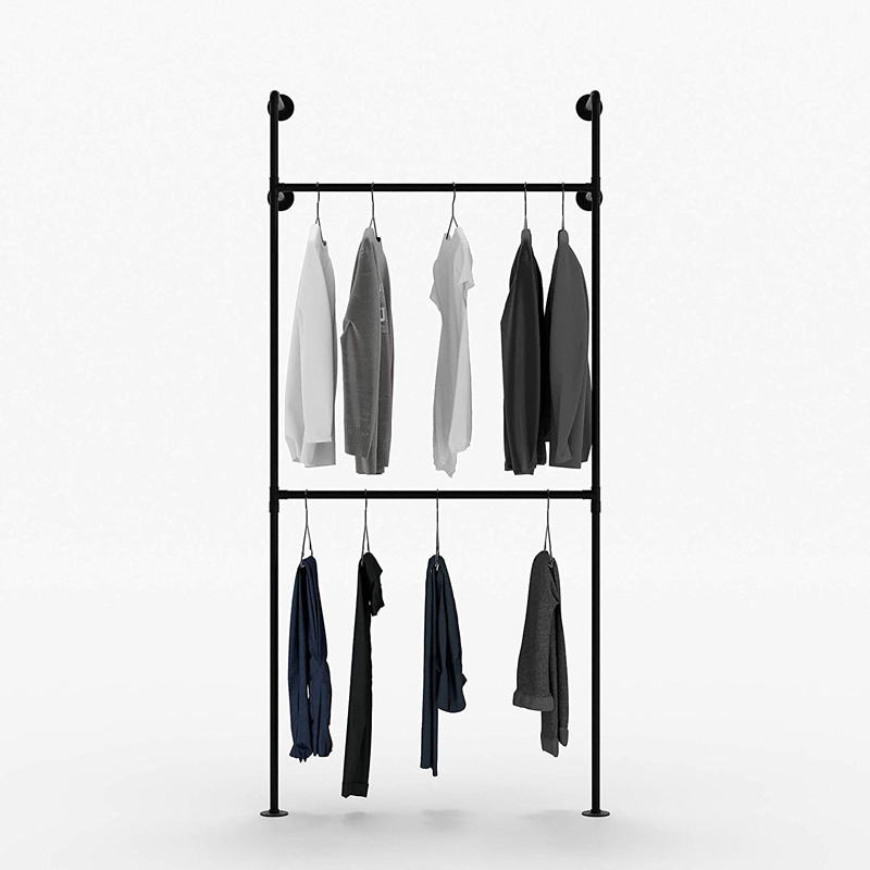 ISO 9001 Workshop Custom Coat Rack for Walk Bedroom Clothes Rack Made of Black Sturdy Tubes for Wall Mounting