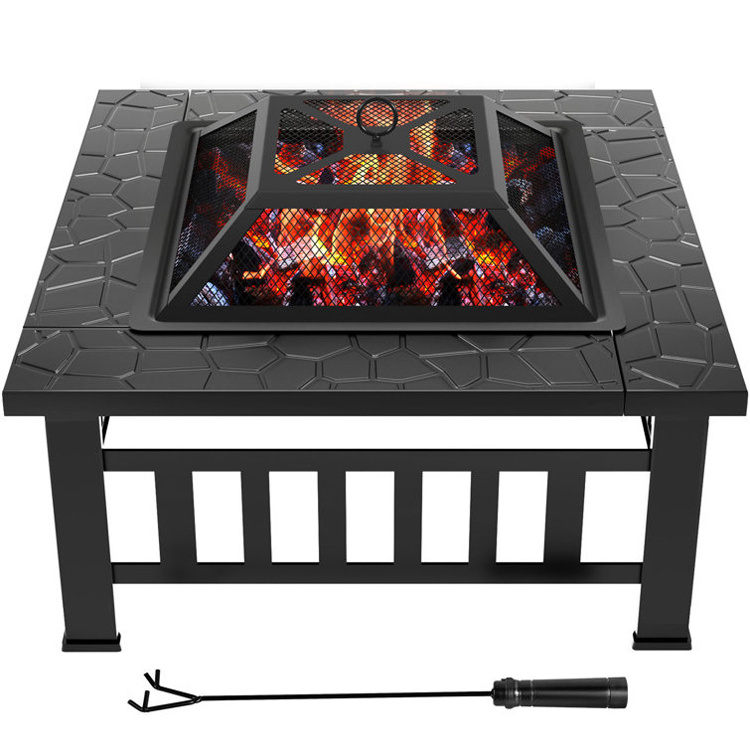 Garden Patio Outdoor 3 In 1 Square Metal Barbecue Heater Ice Pit Firepit Fire Pit Table With Bbq Grill Shelf