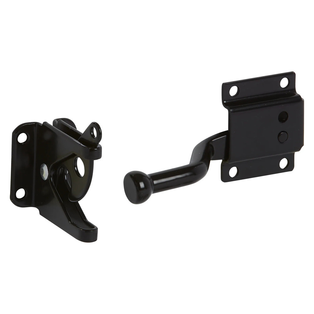 Heavy Duty Gate Latch Black Powder Coated Universal Automatic Carbon Steel Metal Self-Locking Latch