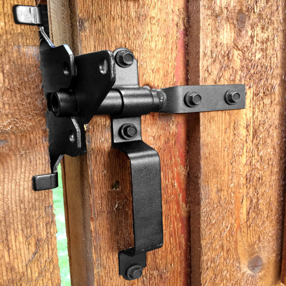 Heavy Duty Gate Latch Black Powder Coated Universal Automatic Carbon Steel Metal Self-Locking Latch