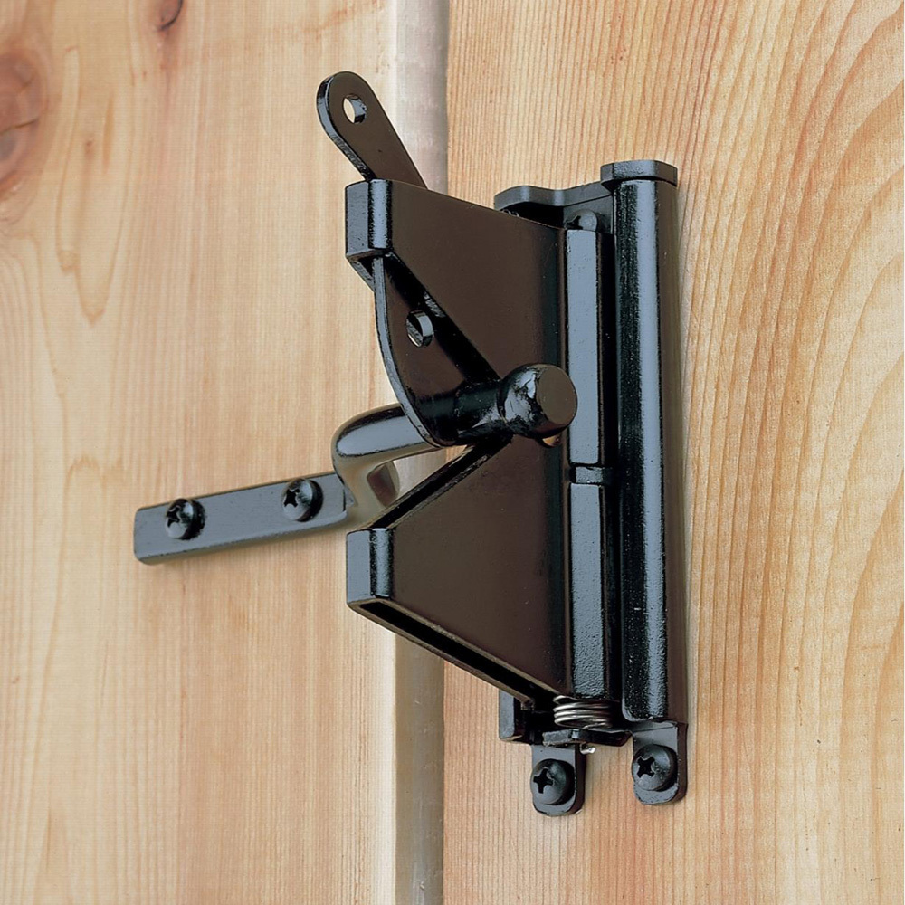 Heavy Duty Gate Latch Black Powder Coated Universal Automatic Carbon Steel Metal Self-Locking Latch