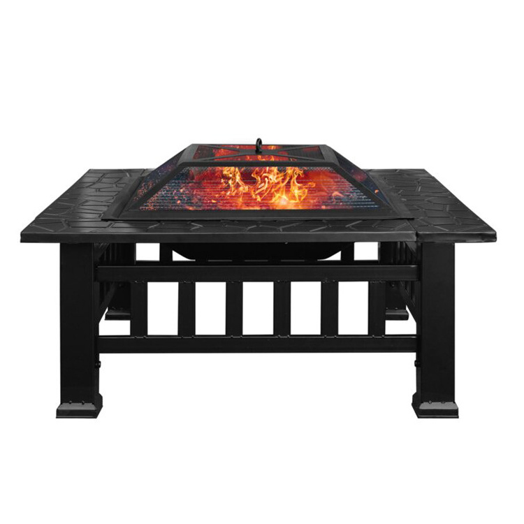 Heavy Duty 32 Inch Outdoor 3 In 1 Metal Square Patio Firepit Table Bbq Garden Wood Burning Fire Pit