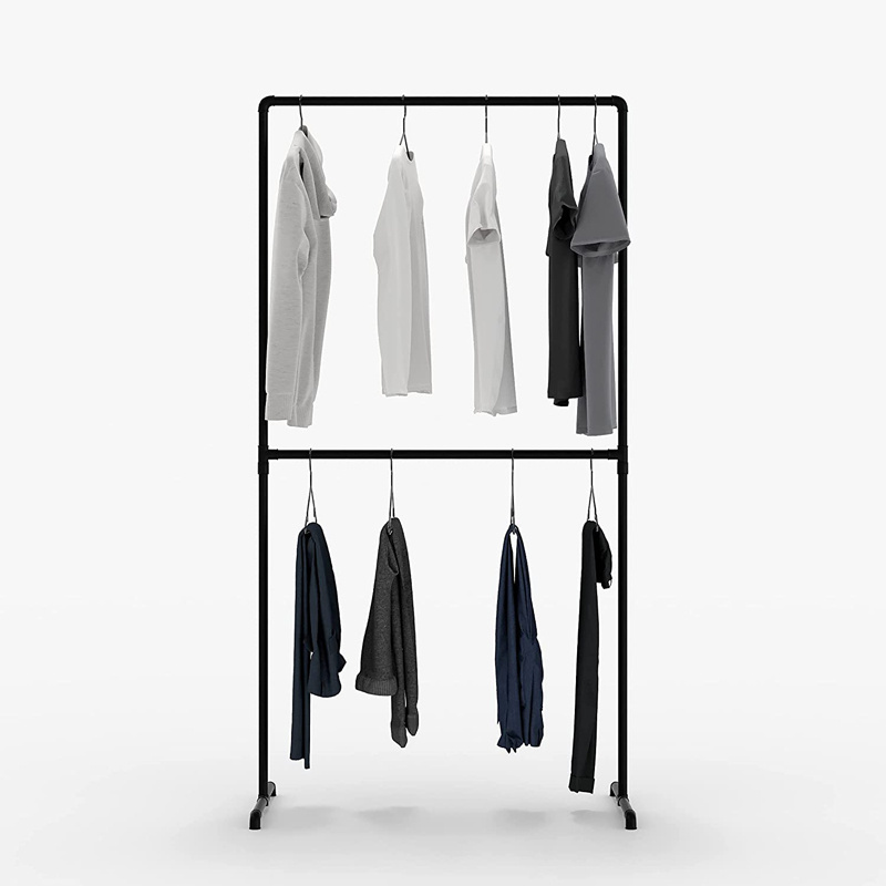 Towel Rail Or Clothes Rack With Wall Or Ceiling Mounting In Bathroom Or Bedroom Made Of Sturdy Tubes In Black