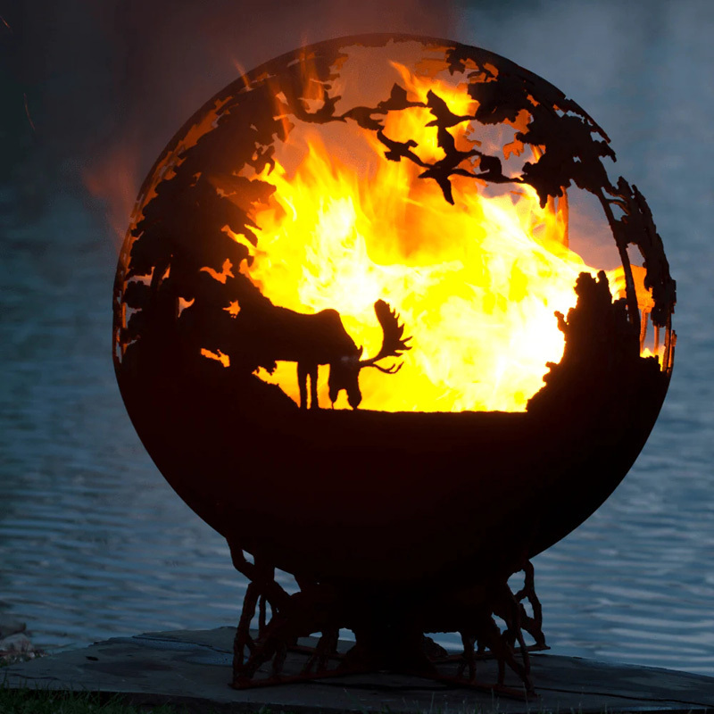 Hot Sale Large 900mm 1000mm Size Corten Steel Garden Wood Burning Sphere Fire Pits