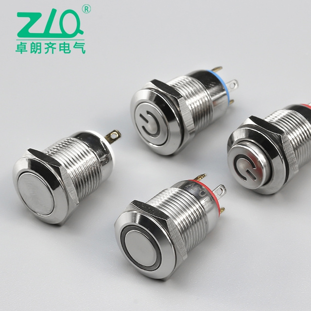 ZLQ 12mm Ultra Short Size Self Locking/Reset Metal Push Button Switch with Red/Green/Blue LED Illumination