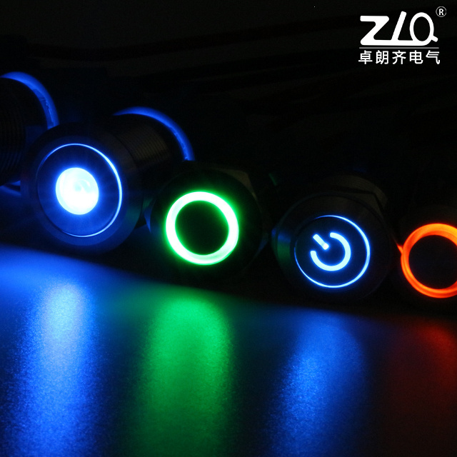 ZLQ 12mm Ultra Short Size Self Locking/Reset Metal Push Button Switch with Red/Green/Blue LED Illumination