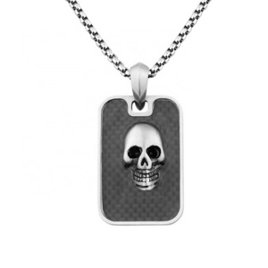 Luxury Matt Finish Stainless steel Black Carbon Fiber Punk Skull Mens Pendant for Necklace