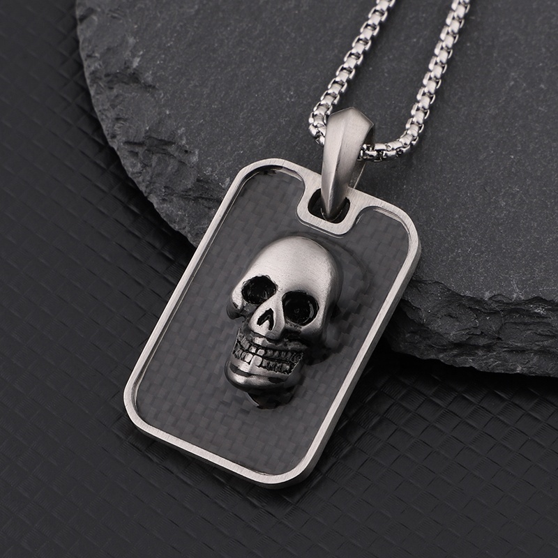 Luxury Matt Finish Stainless steel Black Carbon Fiber Punk Skull Mens Pendant for Necklace