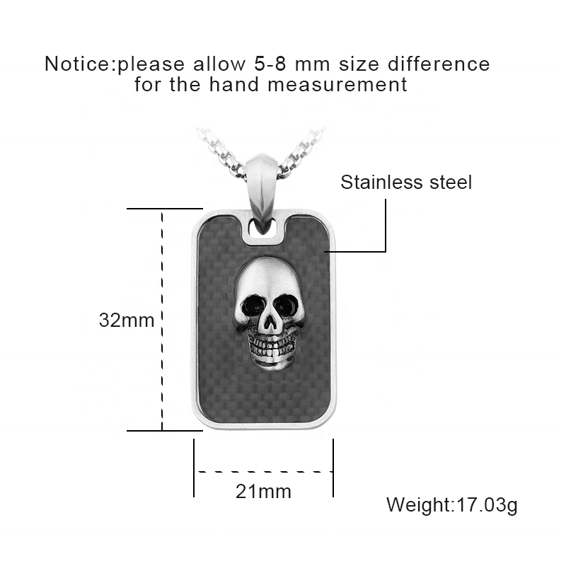 Luxury Matt Finish Stainless steel Black Carbon Fiber Punk Skull Mens Pendant for Necklace